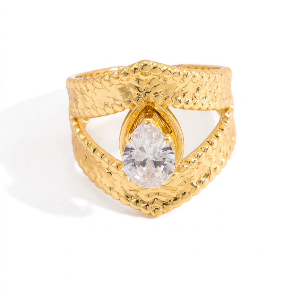 18K Gold Daily Glam Flower Heart CZ Statement Rings Set