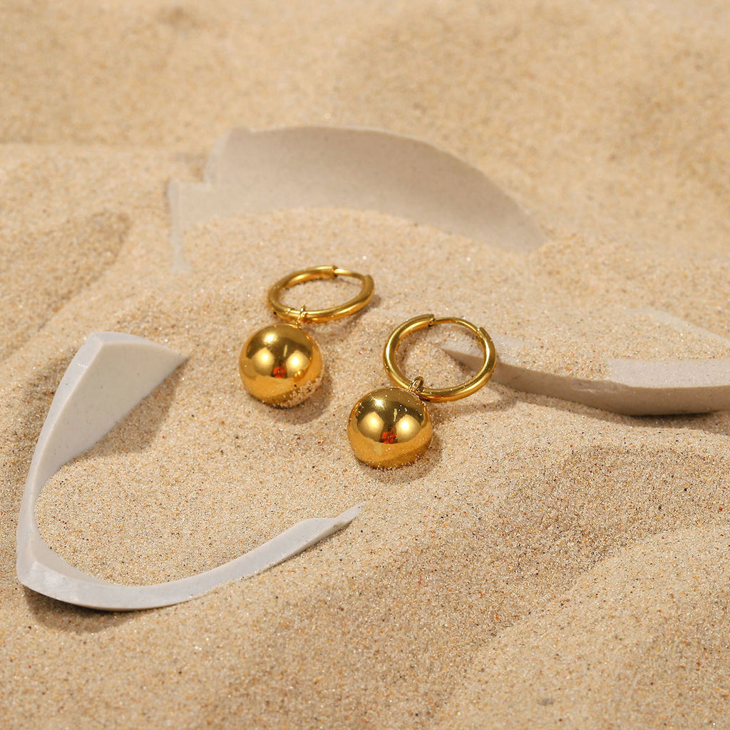 18K Gold Chic Ball Dangle Small Hoop Huggie Earrings