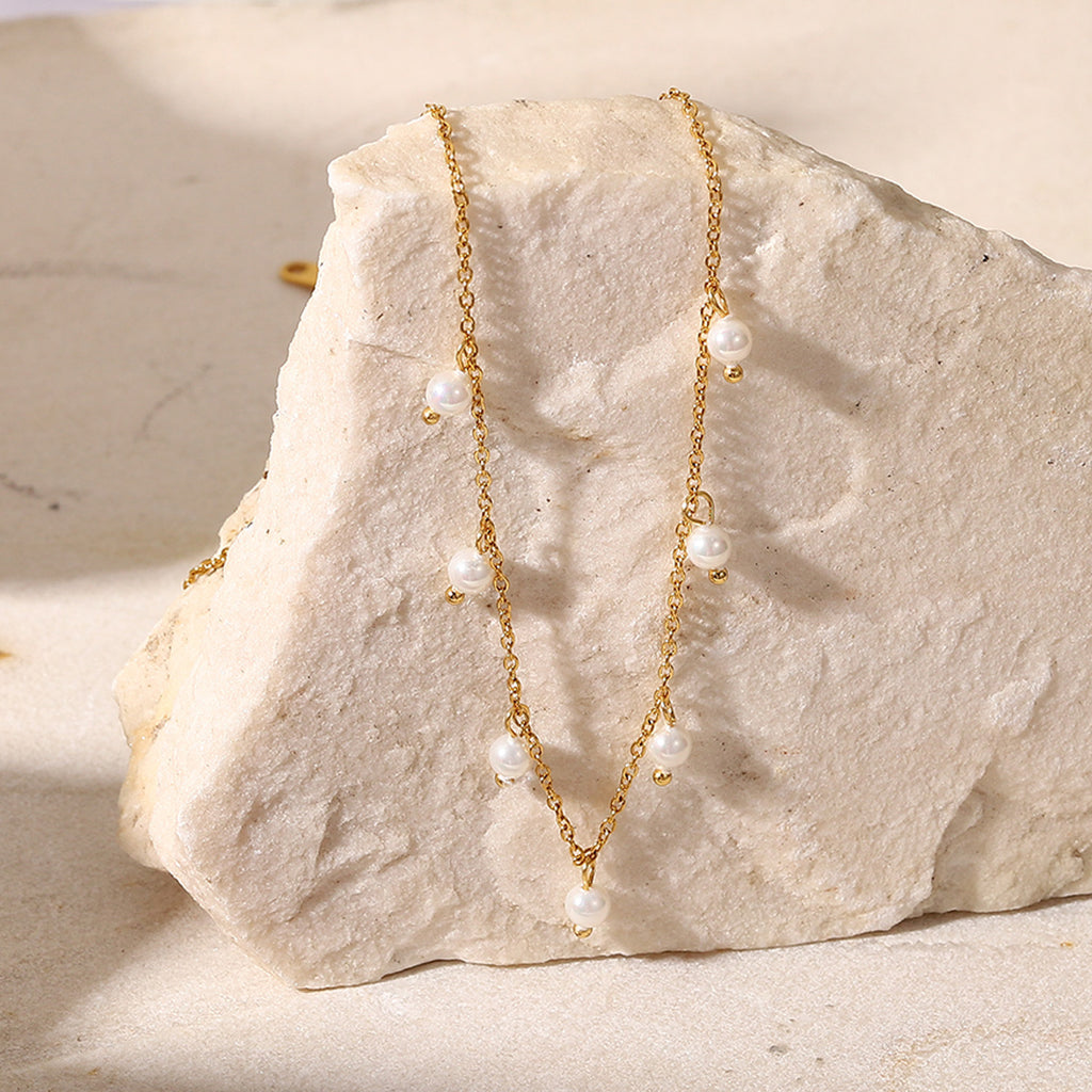 18K Gold Dainty Floating Pearl Chain Necklace