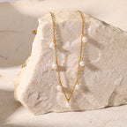 18K Gold Dainty Floating Pearl Chain Necklace
