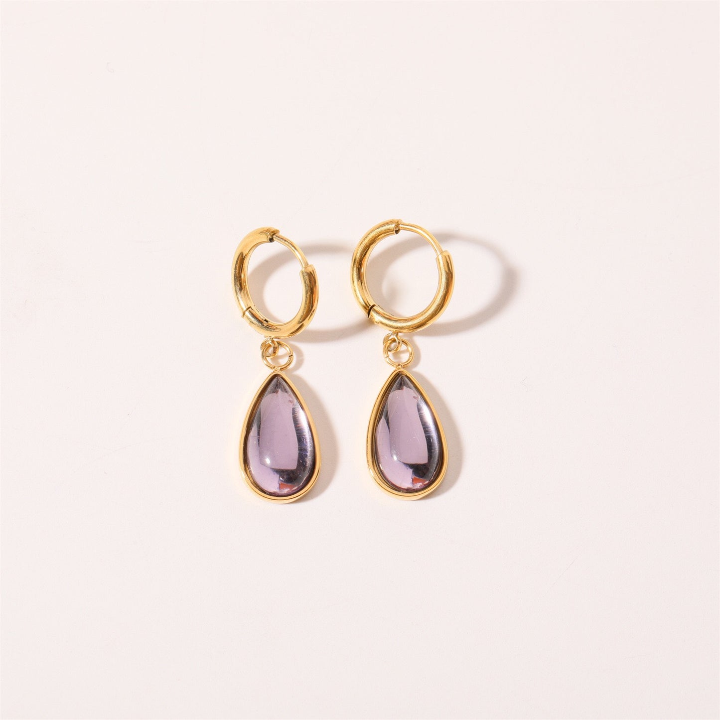 18K Gold Teardrop Birthstone Huggie Earrings