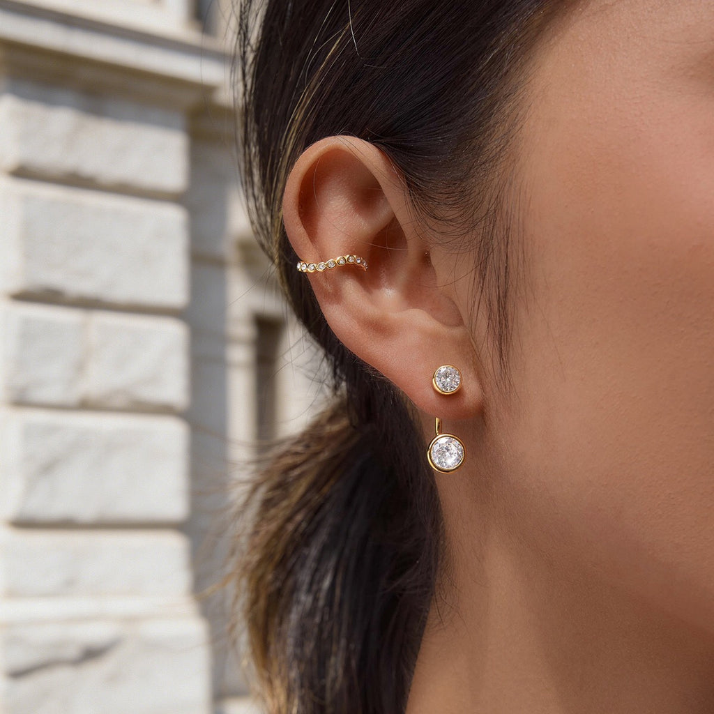 18K Gold and Silver Twin Flame Bezel Jacket Earrings