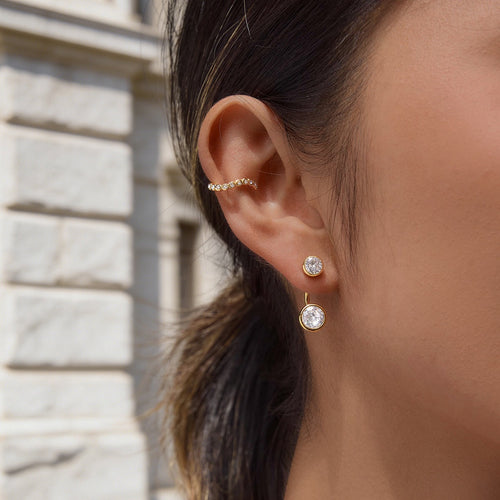 18K Gold and Silver Twin Flame Bezel Jacket Earrings