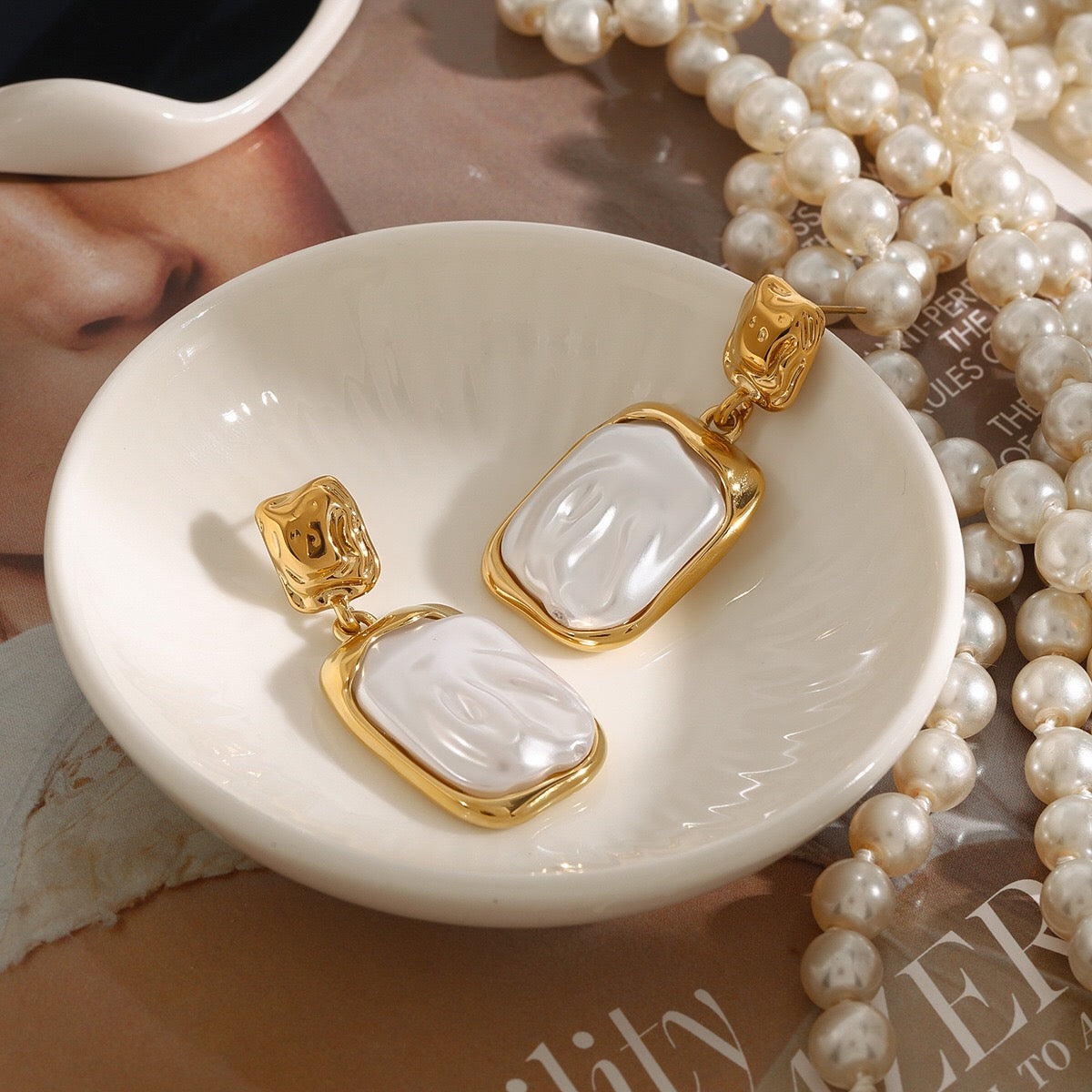 18K Gold Baroque Pearl Dangle Earrings