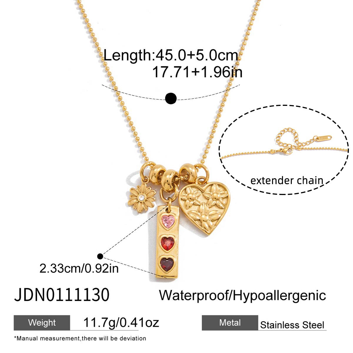 18K Gold Love in Bloom Pink Heart Flower Pendant Charm Necklace