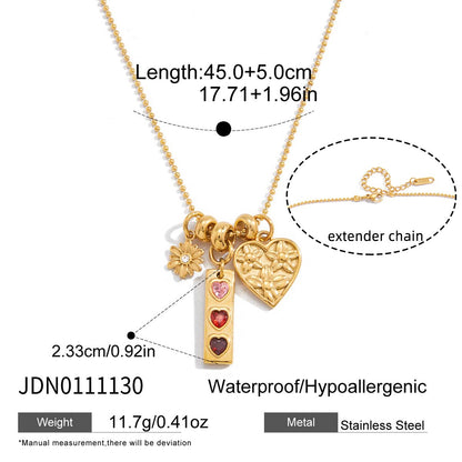 18K Gold Love in Bloom Pink Heart Flower Pendant Charm Necklace