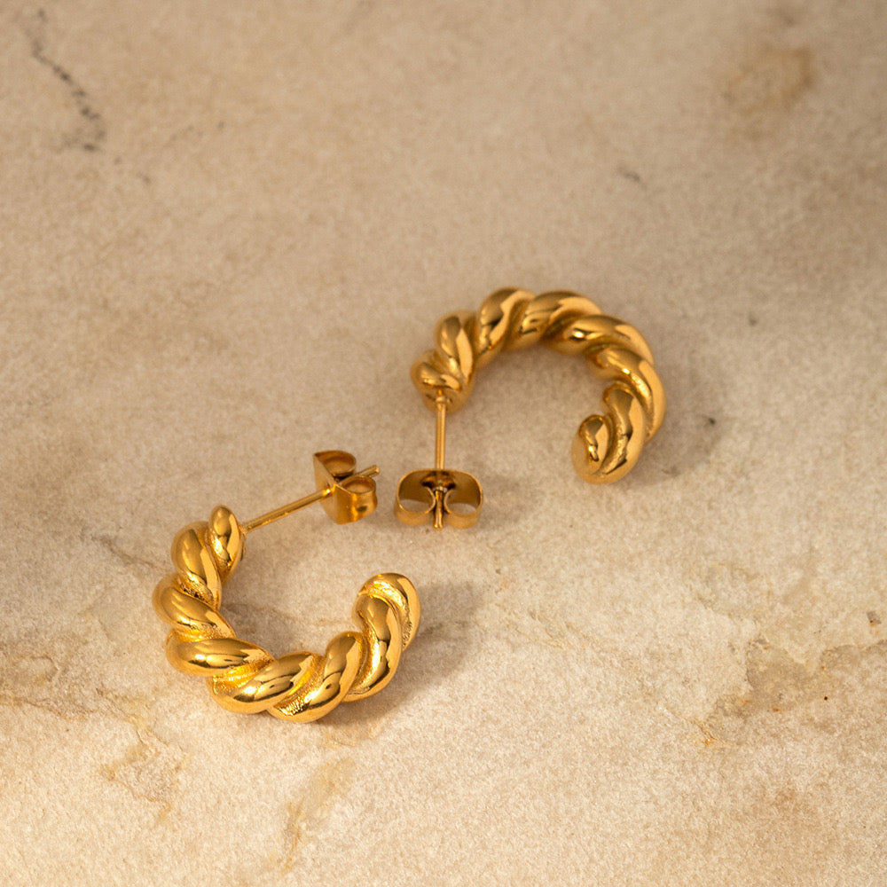 18K Gold Twisted Huggie Earrings