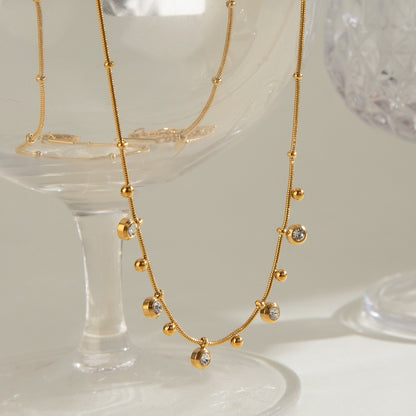 18K Gold CZ Sprinkle Beaded Chain Dainty Necklace