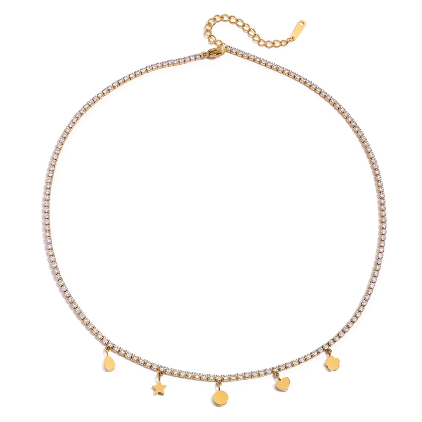 18K Gold Dream Girl Star Heart Tennis Chain Necklace & Tennis Bracelet Set