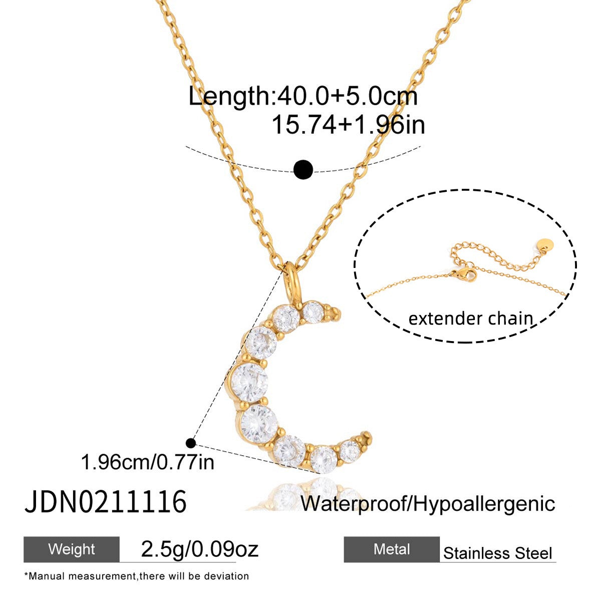 18K Gold Luna Pave Moon Dainty Pendant Necklace