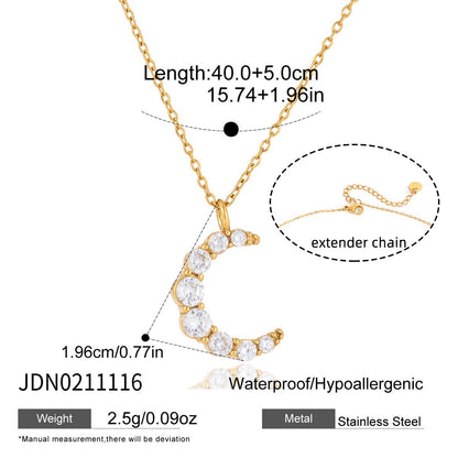 18K Gold Luna Pave Moon Dainty Pendant Necklace