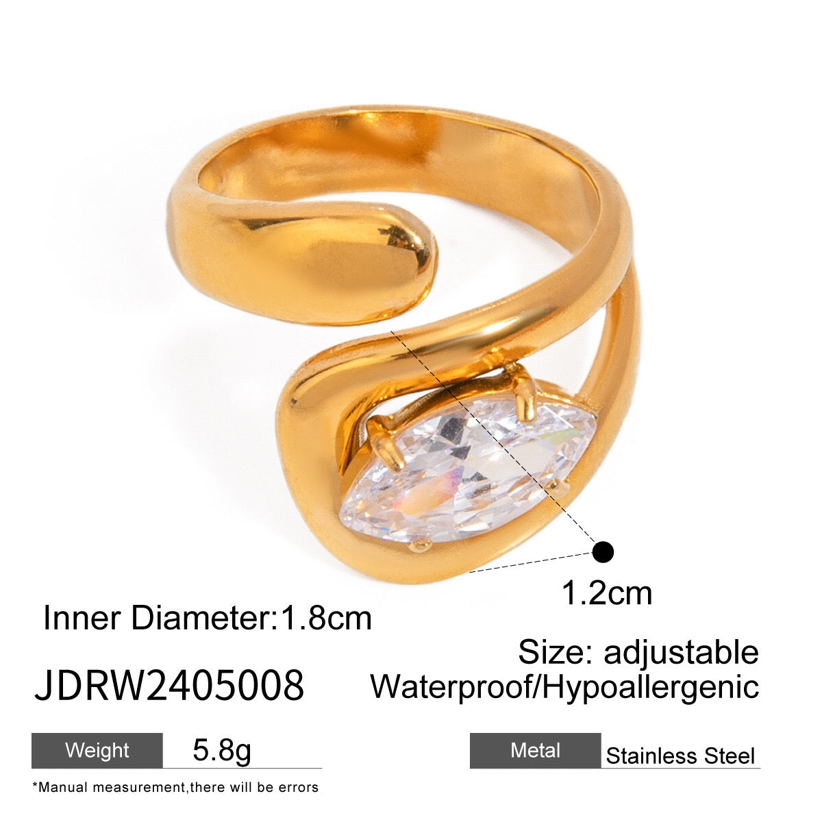 18K Gold Eternal Spark Statement CZ Cuff Ring