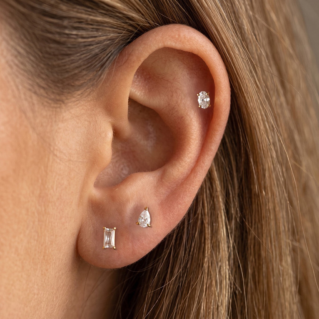 18K Gold Tiny Stars Flat Back Stud Nap Earrings Set