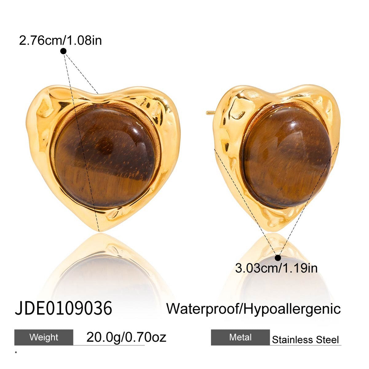 18K Gold Amber Kiss Tiger Eye Gemstone Heart Pendant Necklace