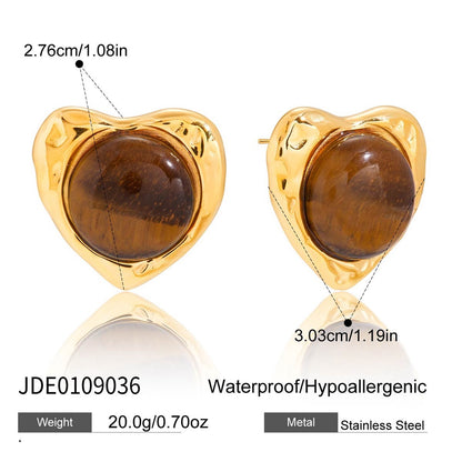 18K Gold Amber Kiss Tiger Eye Gemstone Heart Pendant Necklace