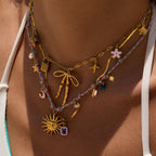 18K Gold Lavender Summer Sun Bow Chaim Layered Necklace Set