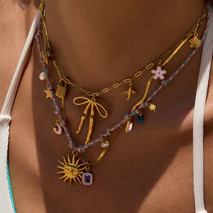 18K Gold Lavender Summer Sun Bow Chaim Layered Necklace Set