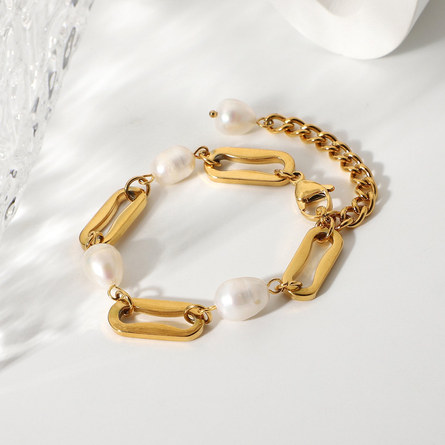 18K Gold Pearl Chain Bracelet