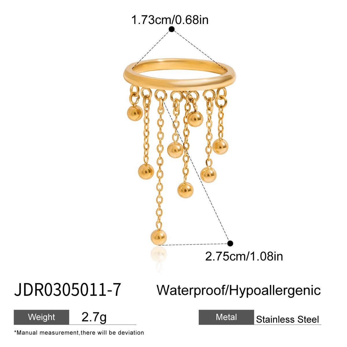 18K Gold Butterfly Safety Pin Tassle Charm Ring