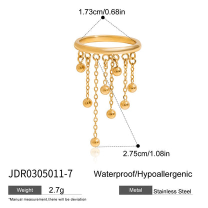 18K Gold Butterfly Safety Pin Tassle Charm Ring