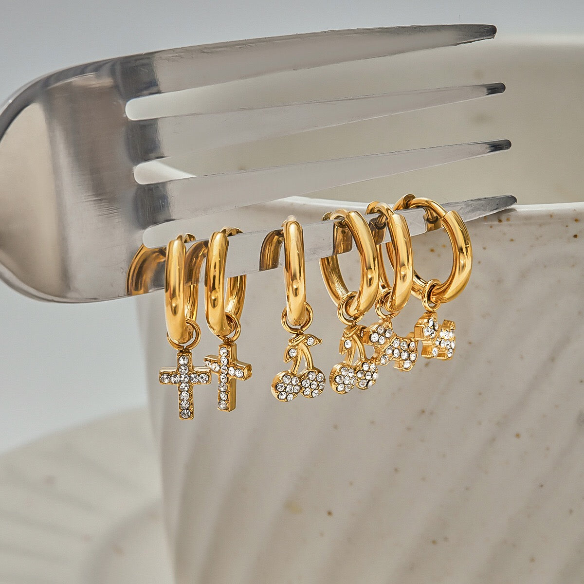 18K Gold Little Wonders Small Hoop Dangle Cartilage Huggie Earrings with Charm