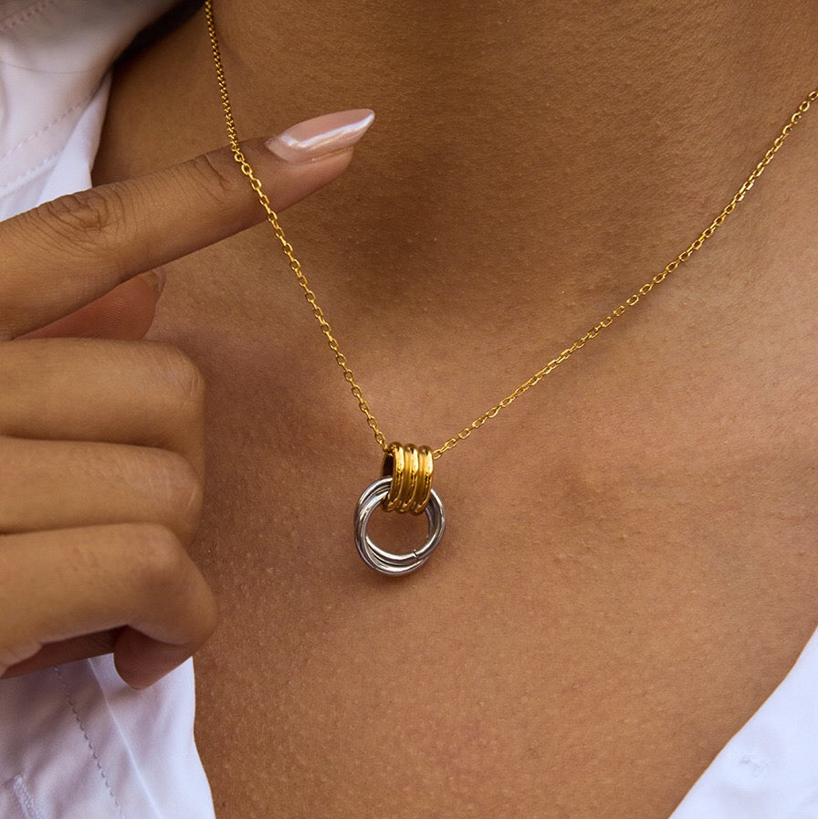 18K Gold and Silver Two Tone Geometric Pendant Necklace