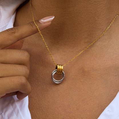 18K Gold and Silver Two Tone Geometric Pendant Necklace