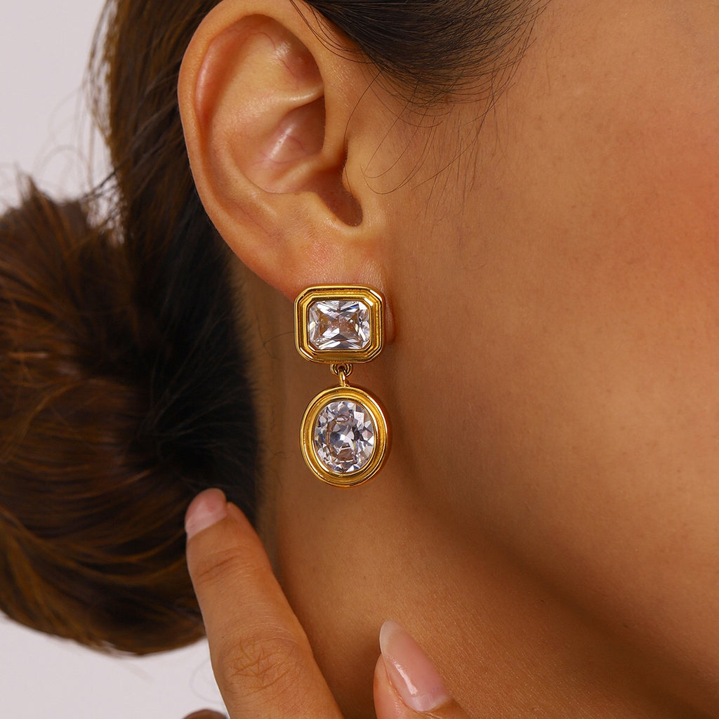 18K Gold Glam Icon Statement CZ Dangle Drop Earrings