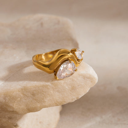 18K Gold Allure Abstract Geometric CZ Cocktail Ring