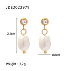 18K Gold Bling Pearl Stud Dangle Earrings