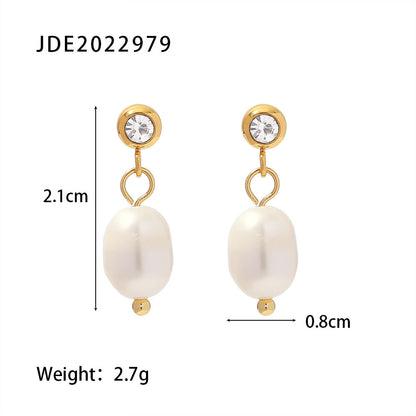 18K Gold Bling Pearl Stud Dangle Earrings