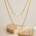 18K Gold Pearl Pendant Layered Necklace