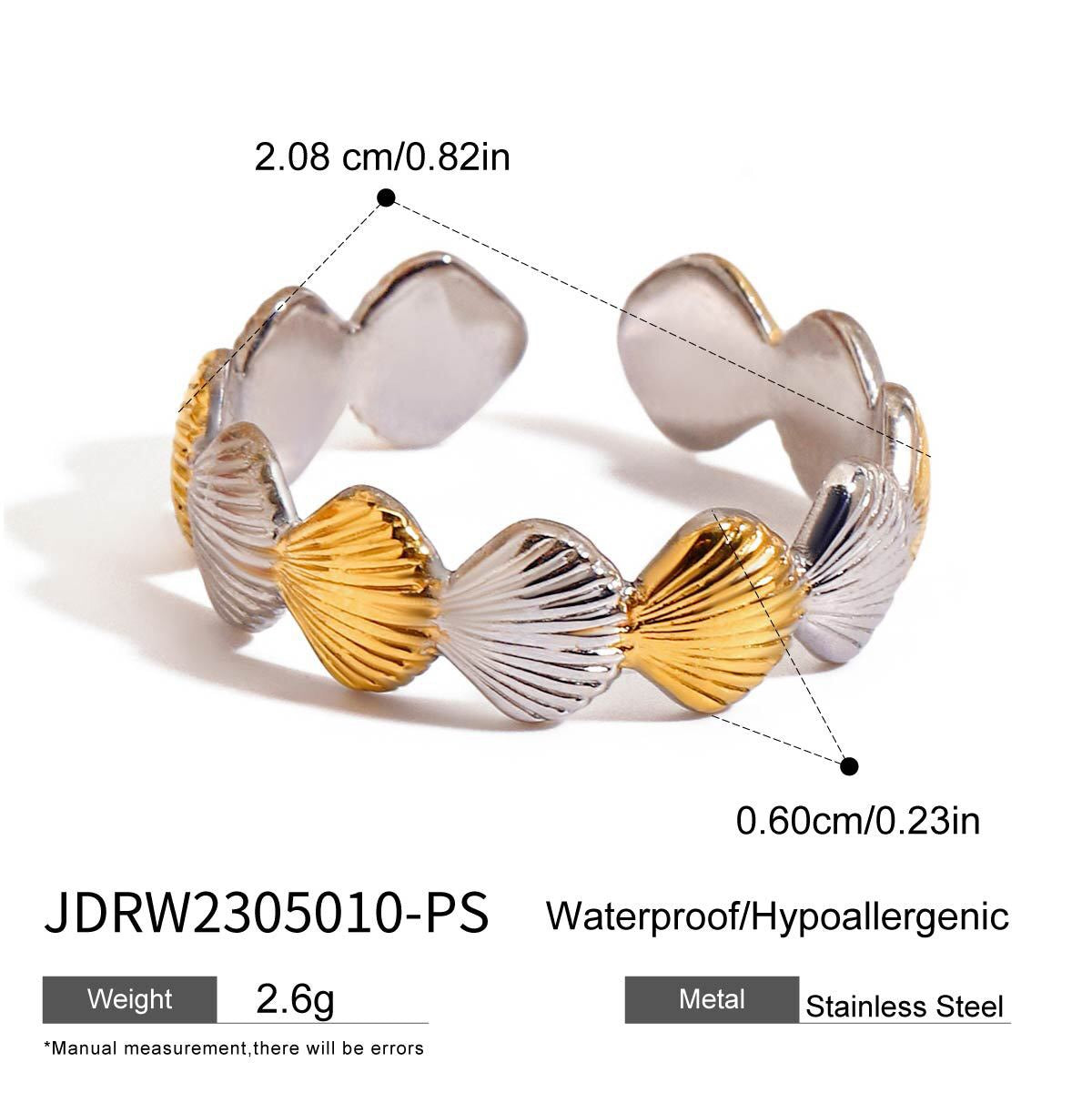 18K Gold and Silver Two Tone Coastal Glow Seashell Starfish Cuff Ring