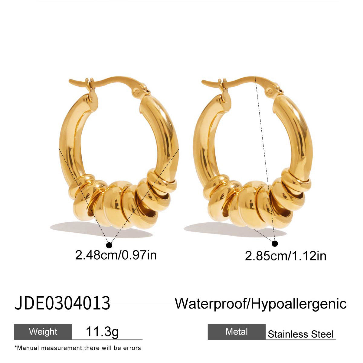 18K Gold Linked Rings Small Hoop Huggie Earrings