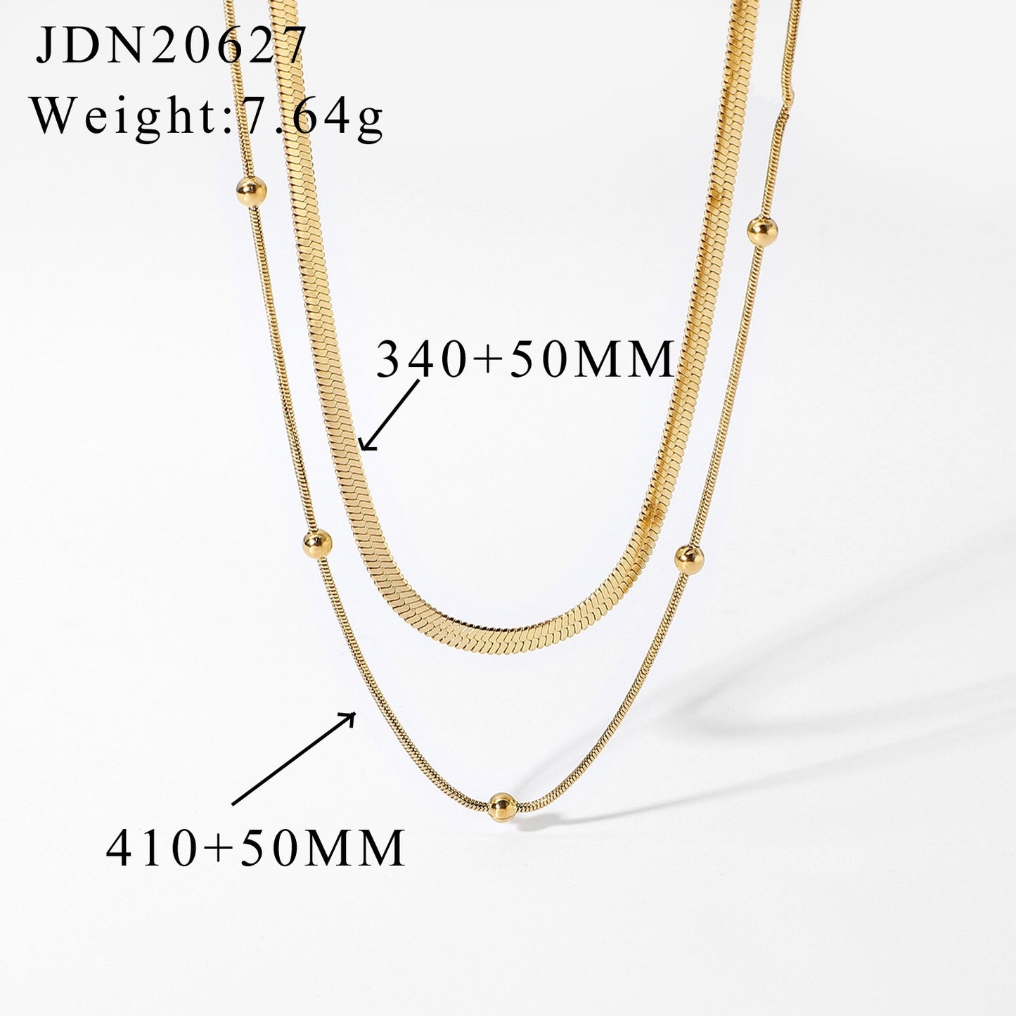 18K Gold Herringbone Beaded Chain Layered Necklace