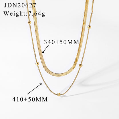 18K Gold Herringbone Beaded Chain Layered Necklace