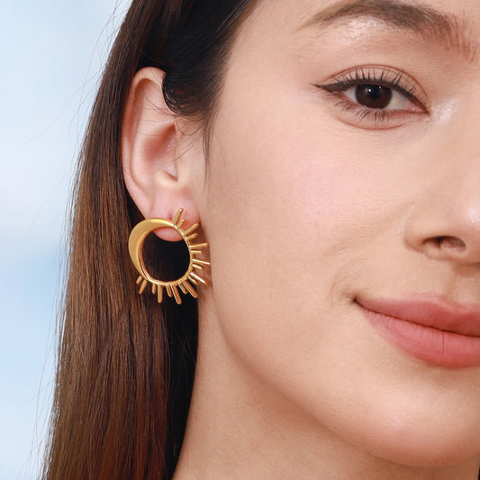 18K Gold Glowing Sun Statement Stud Earrings
