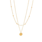 18K Gold Quiet Desire Disc Pendant Dainty Double Chain Layered Necklace