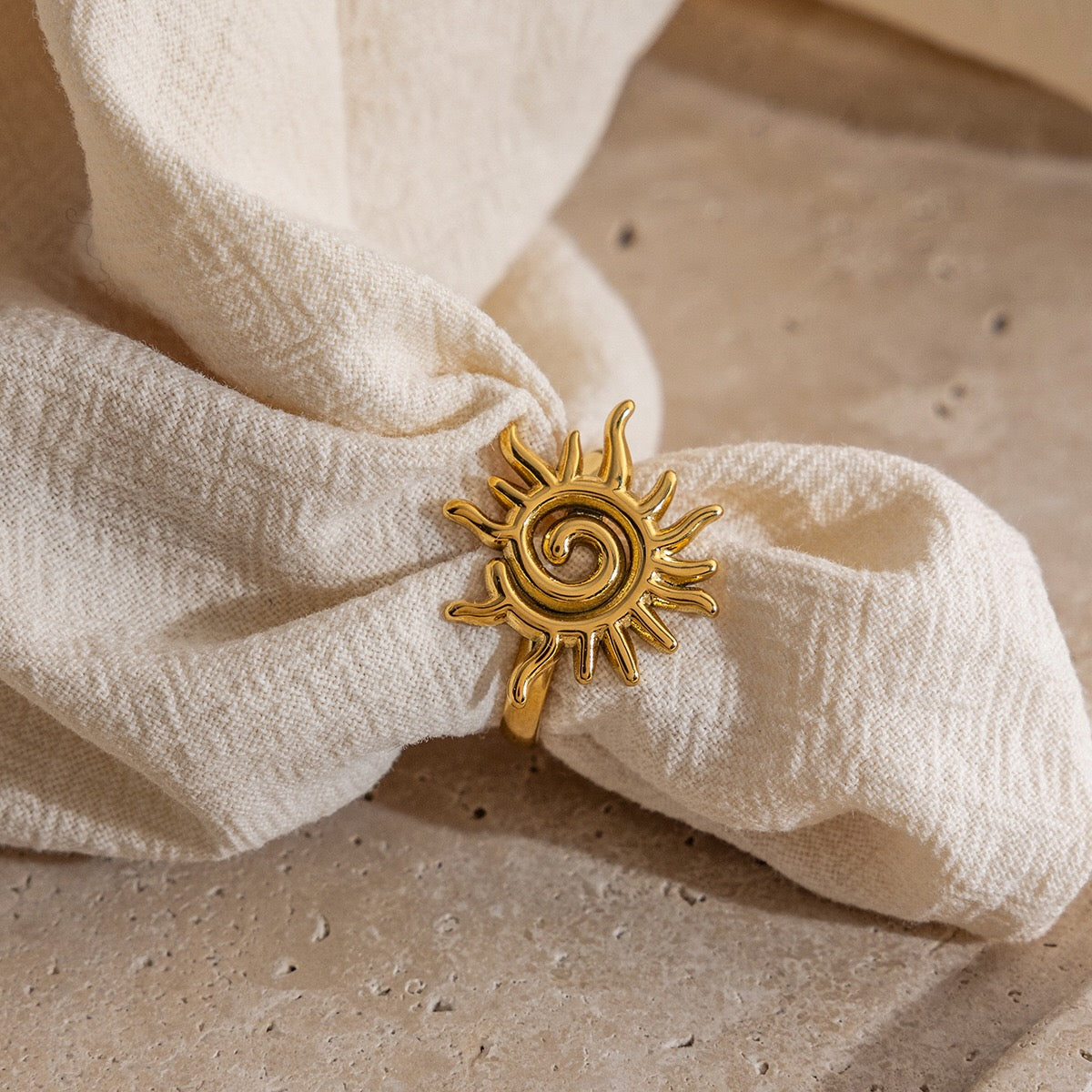 18K Gold Golden Spiral Sun Statement Ring