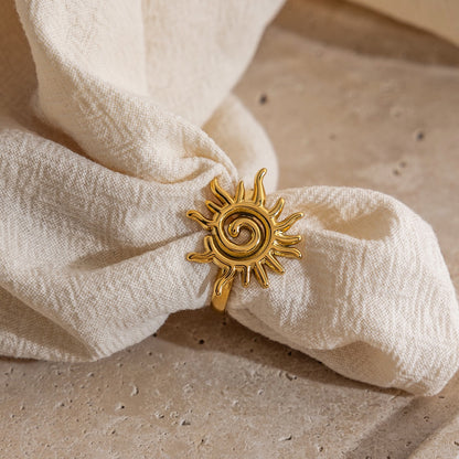 18K Gold Golden Spiral Sun Statement Ring