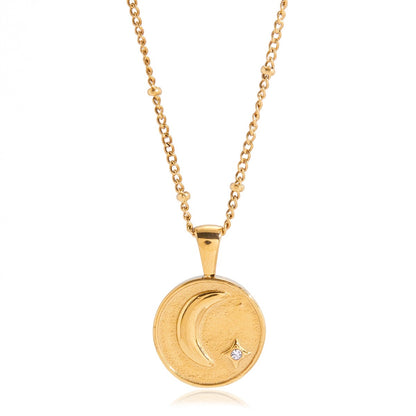 18K Gold Cosmic Desire Sun and Moon Double Side Coin Pendant Necklace