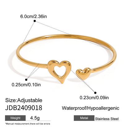 18K Gold Heart to Heart Cuff Bangle Bracelet