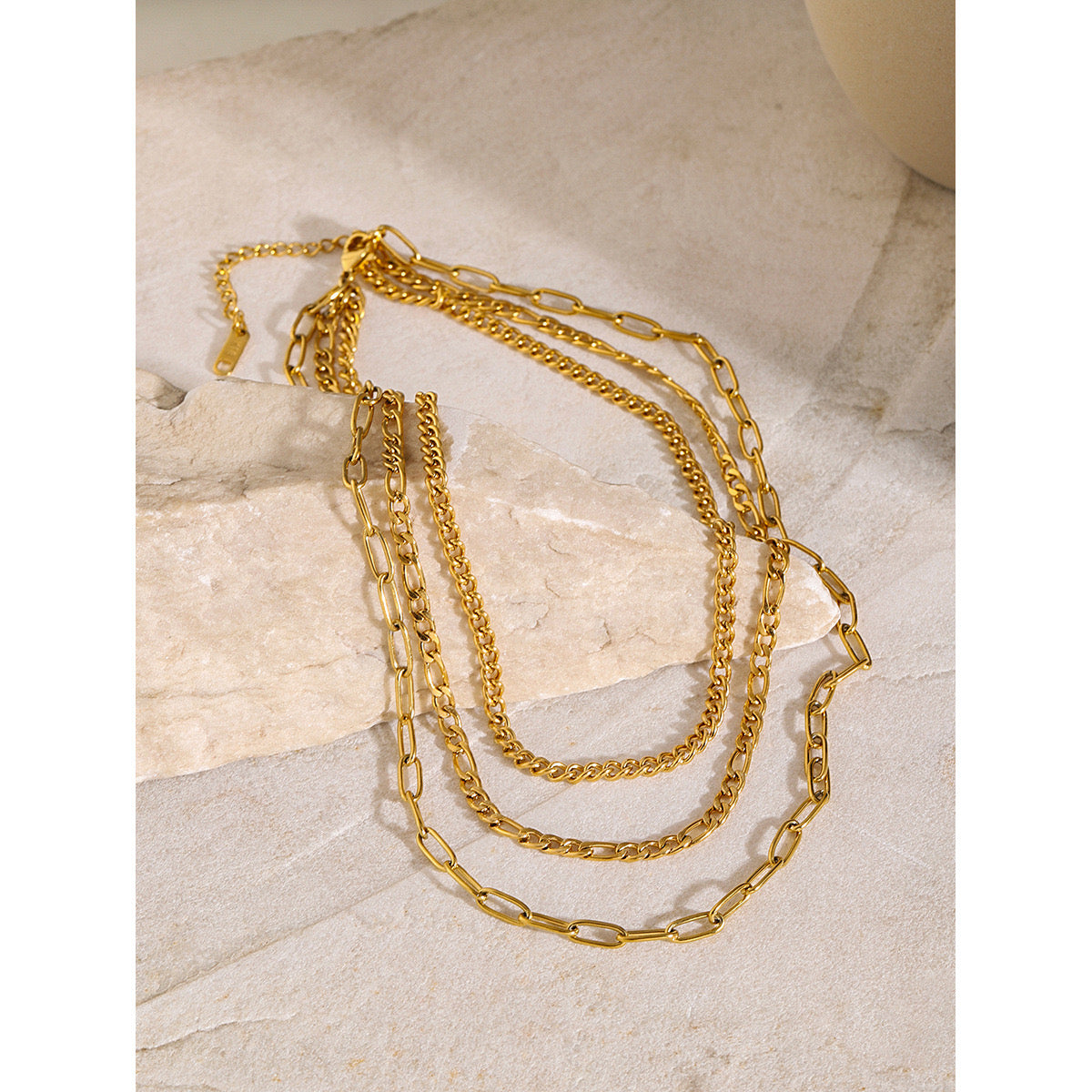 18K Gold Paperclip Chain Cuban Link Layered Necklace Set
