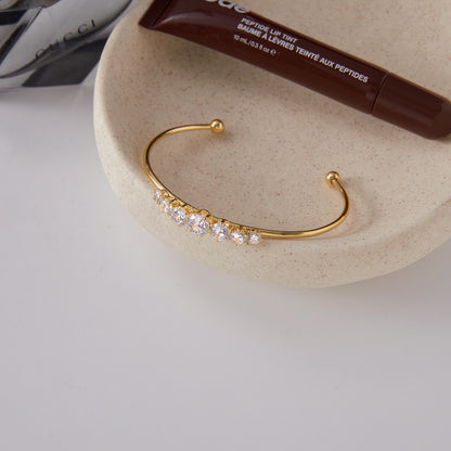 18K Gold Diamond Fever Paperclip Chain Cuff Bangle Tennis Bracelet Stack
