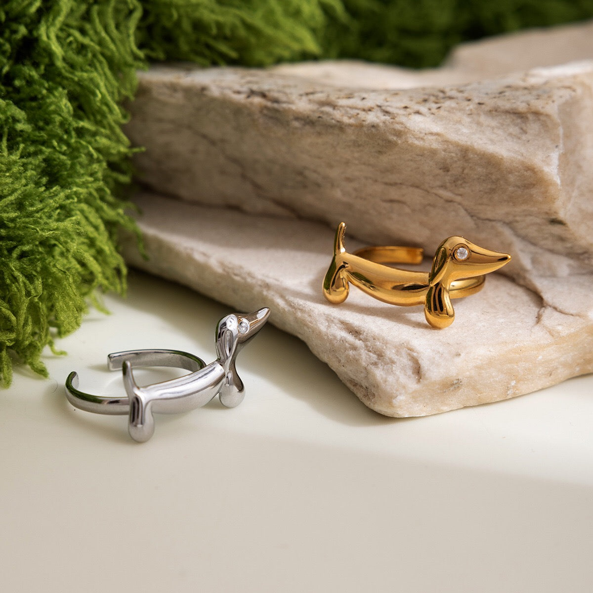 18K Gold Pet Lovers Cat and Dog Stacking Ring