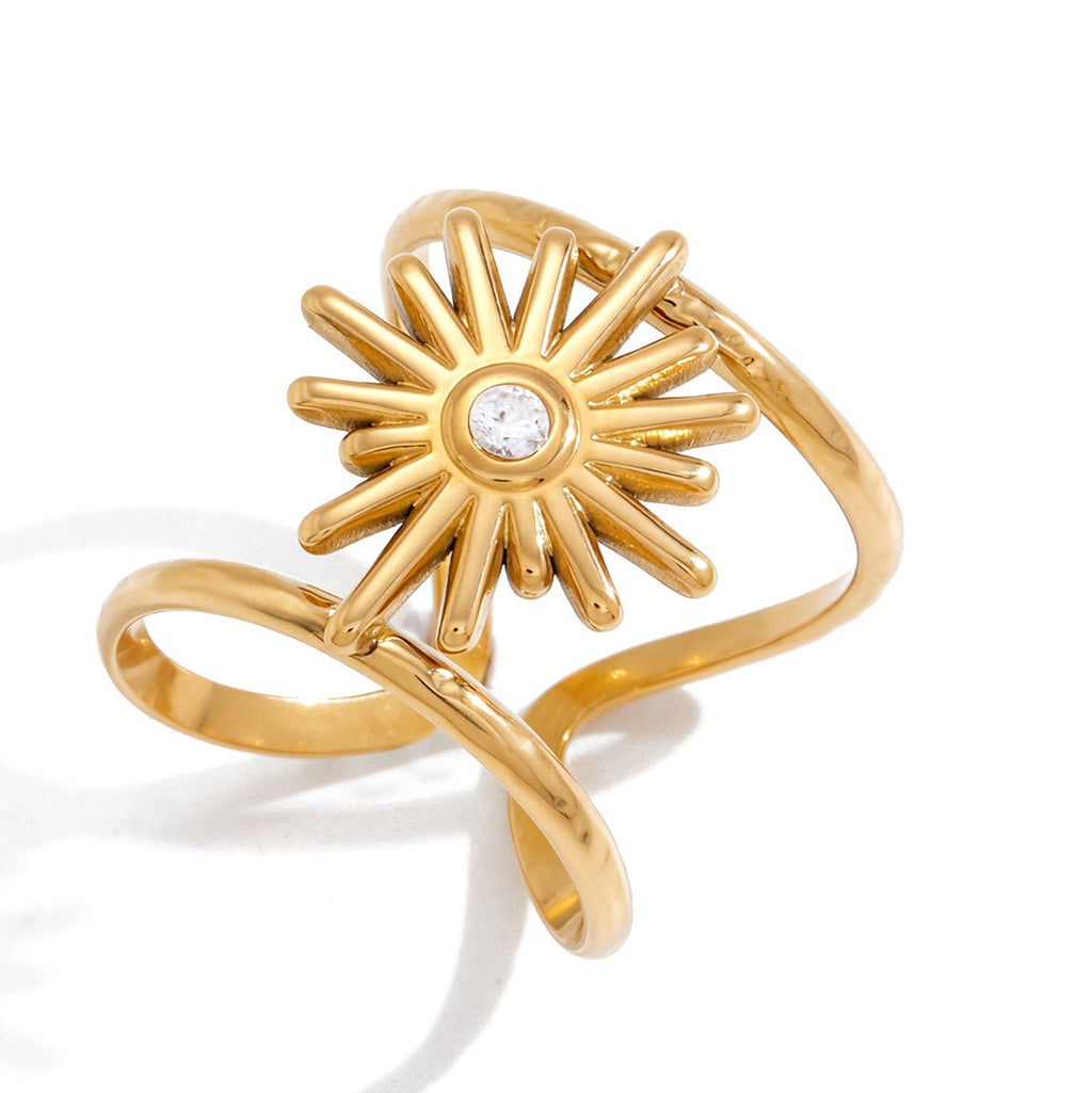 18K Gold Sunbeam Chunky Statement Sun Ring