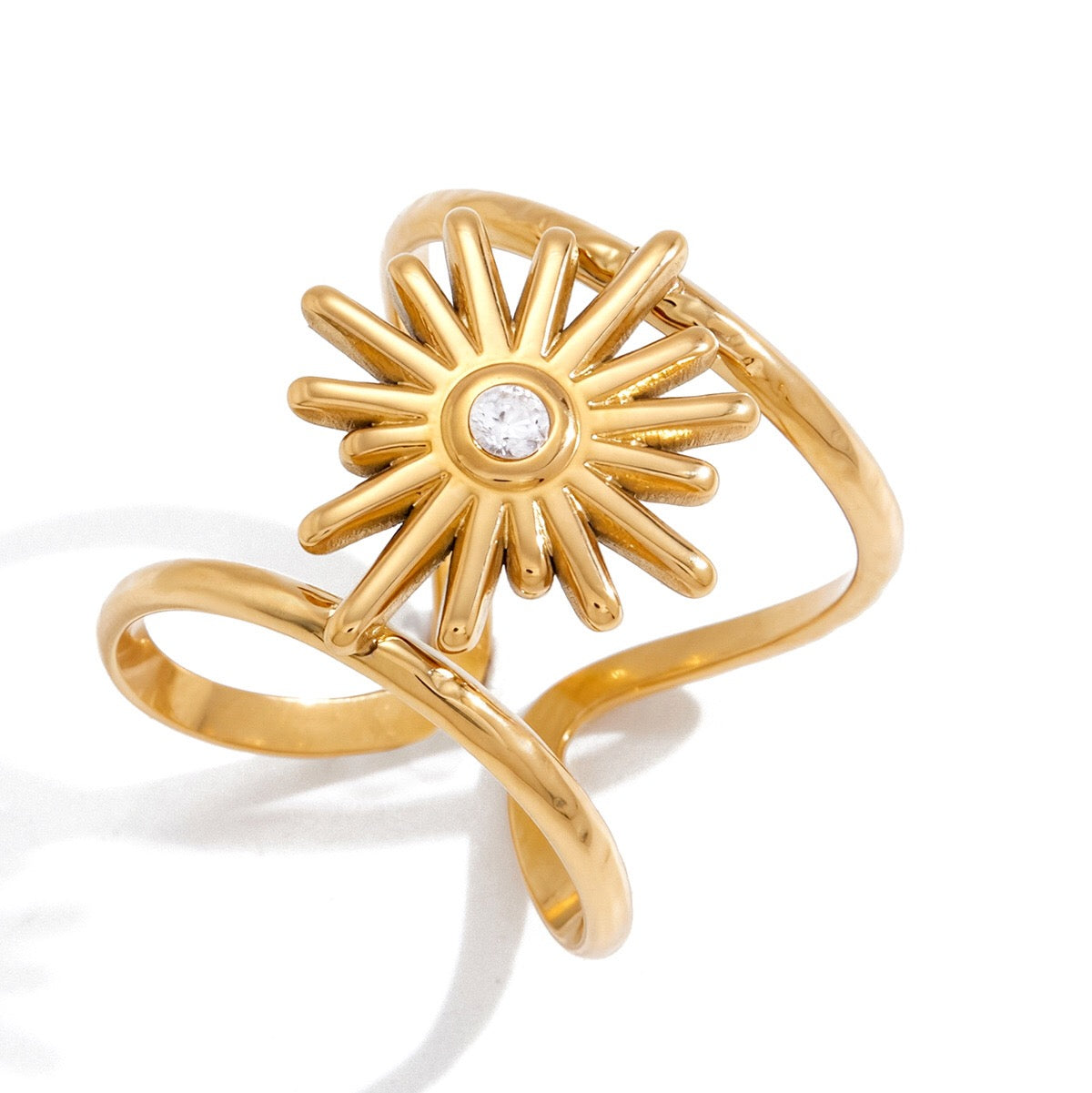 18K Gold Sunbeam Chunky Statement Sun Ring