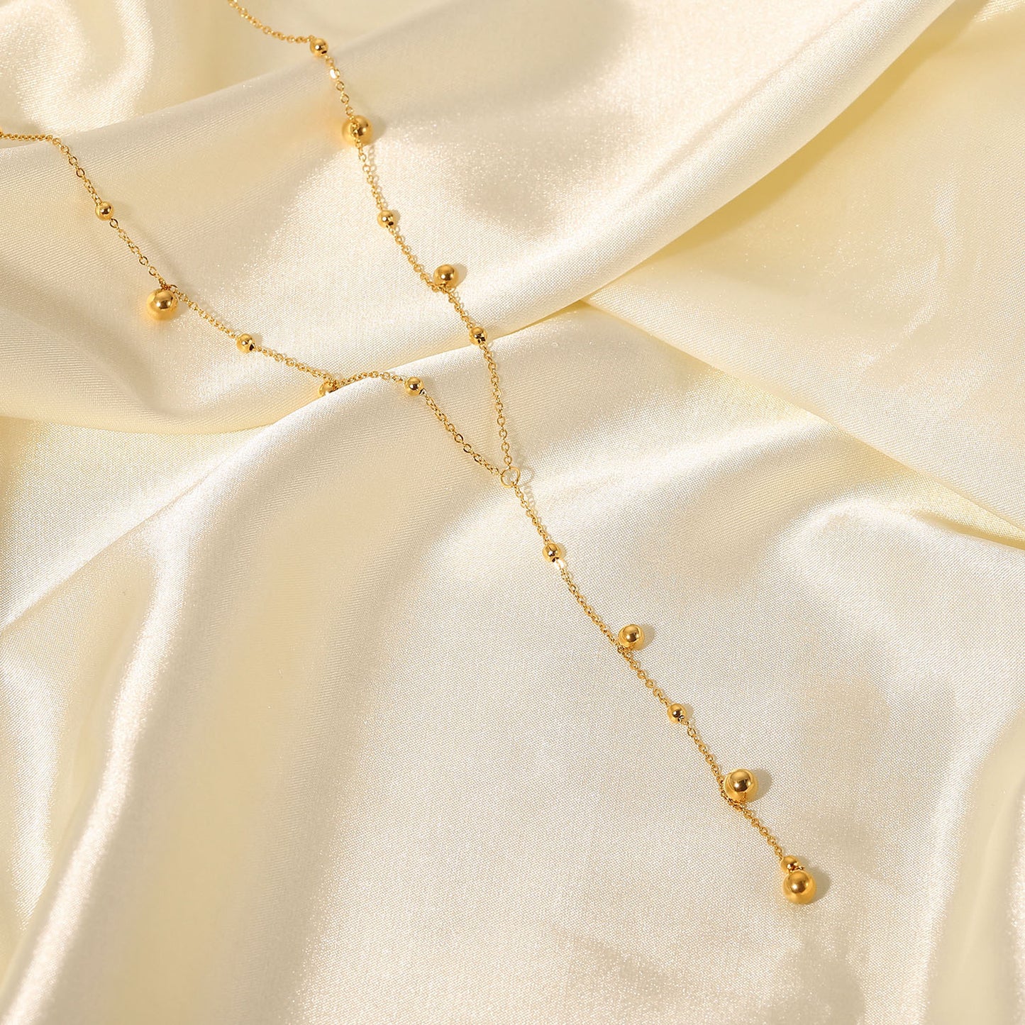 18K Gold Beaded Lariat Necklace