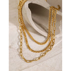 18K Gold Paperclip Chain Cuban Link Layered Necklace Set