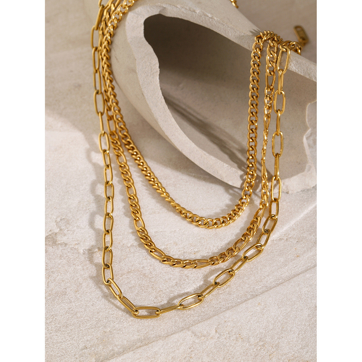 18K Gold Paperclip Chain Cuban Link Layered Necklace Set